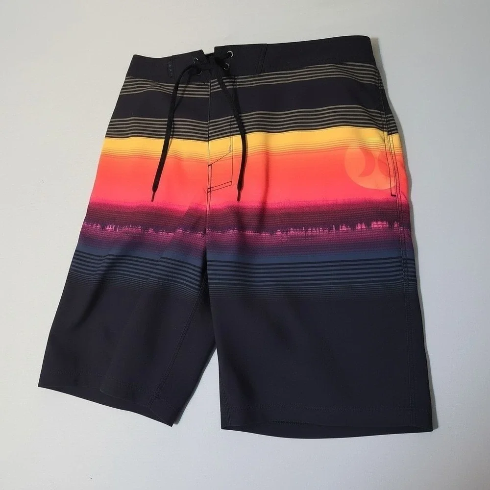 Hurley Board Shorts Mens 30 Black Sunset Phantom Striped Swim Trunks